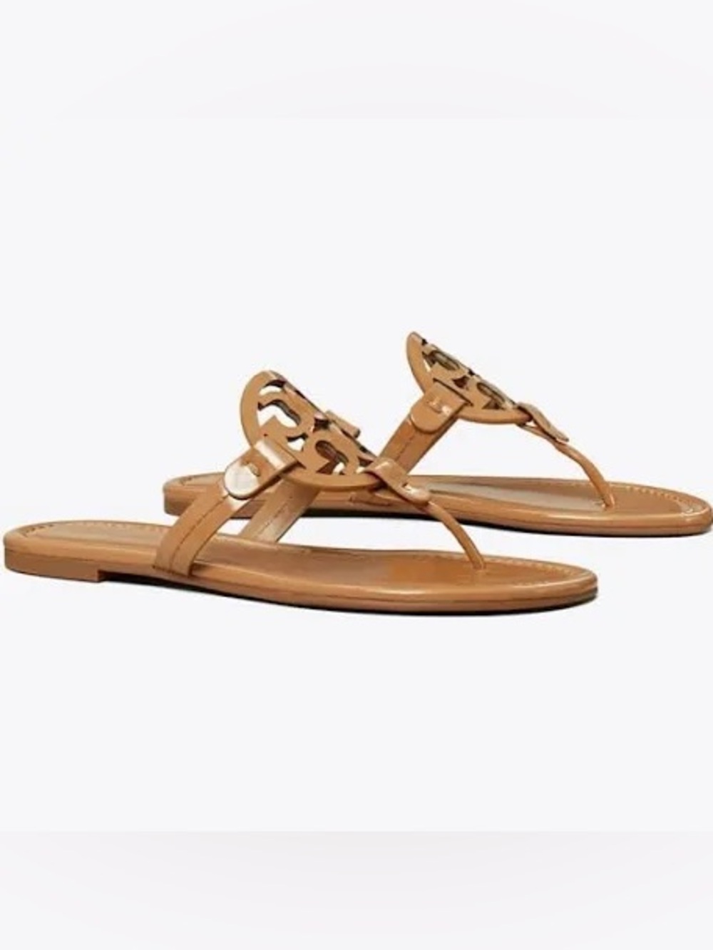 Tory Burch Tan Leather Logo Thong Sandals